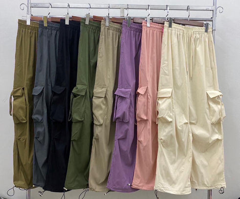 Loose Straight Side Pocket Drawstring Cargo Pants